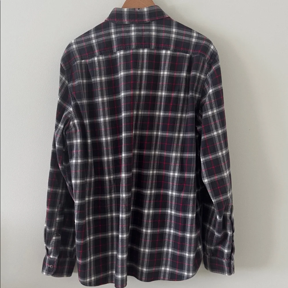 J.Crew Flannel Men’s XL Plaid Button Front Cotton Shirt‎ Gray Burgundy